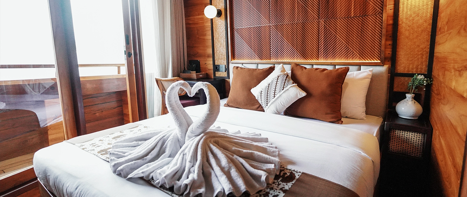 Elegant Komodo yacht cabin with ocean view window